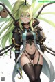 Anime girl with long green hair holding a sword.